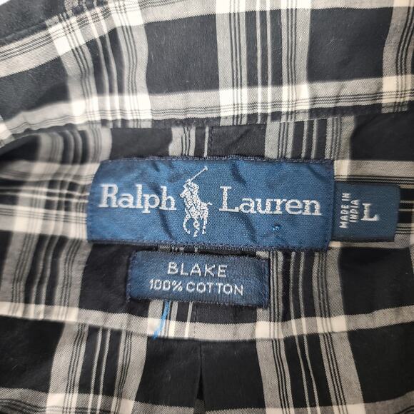 Ralph Lauren Black White Plaid Blake Men's Short Sleeve Shirt Large - Picture 3 of 3